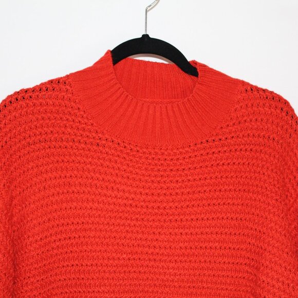 Womens orange chunky knit long-sleeve mock turtleneck ribbed hem and cuff XL - Picture 3 of 9